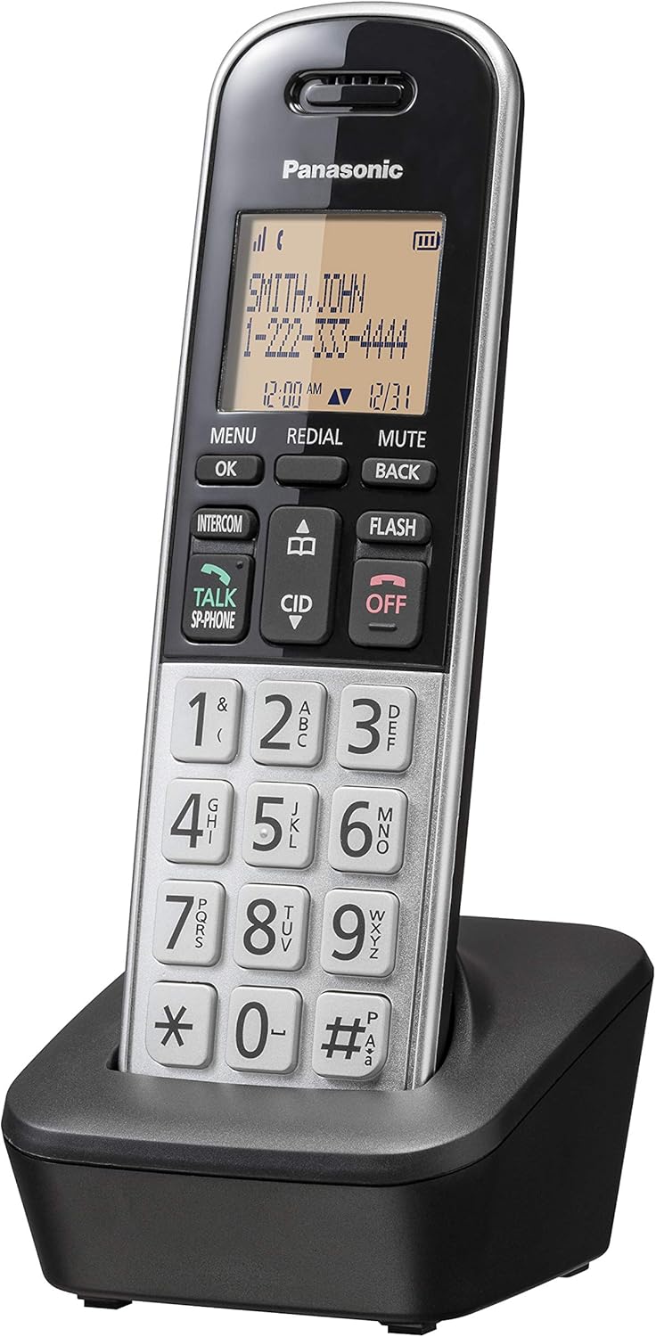 Panasonic Compact Cordless Phone with DECT 6.0, 1.6" Amber LCD and Illuminated HS Keypad, Call Block, Caller ID, Multiple Display Languages - 1 Handset - KX-TGB810S (Black/Silver)